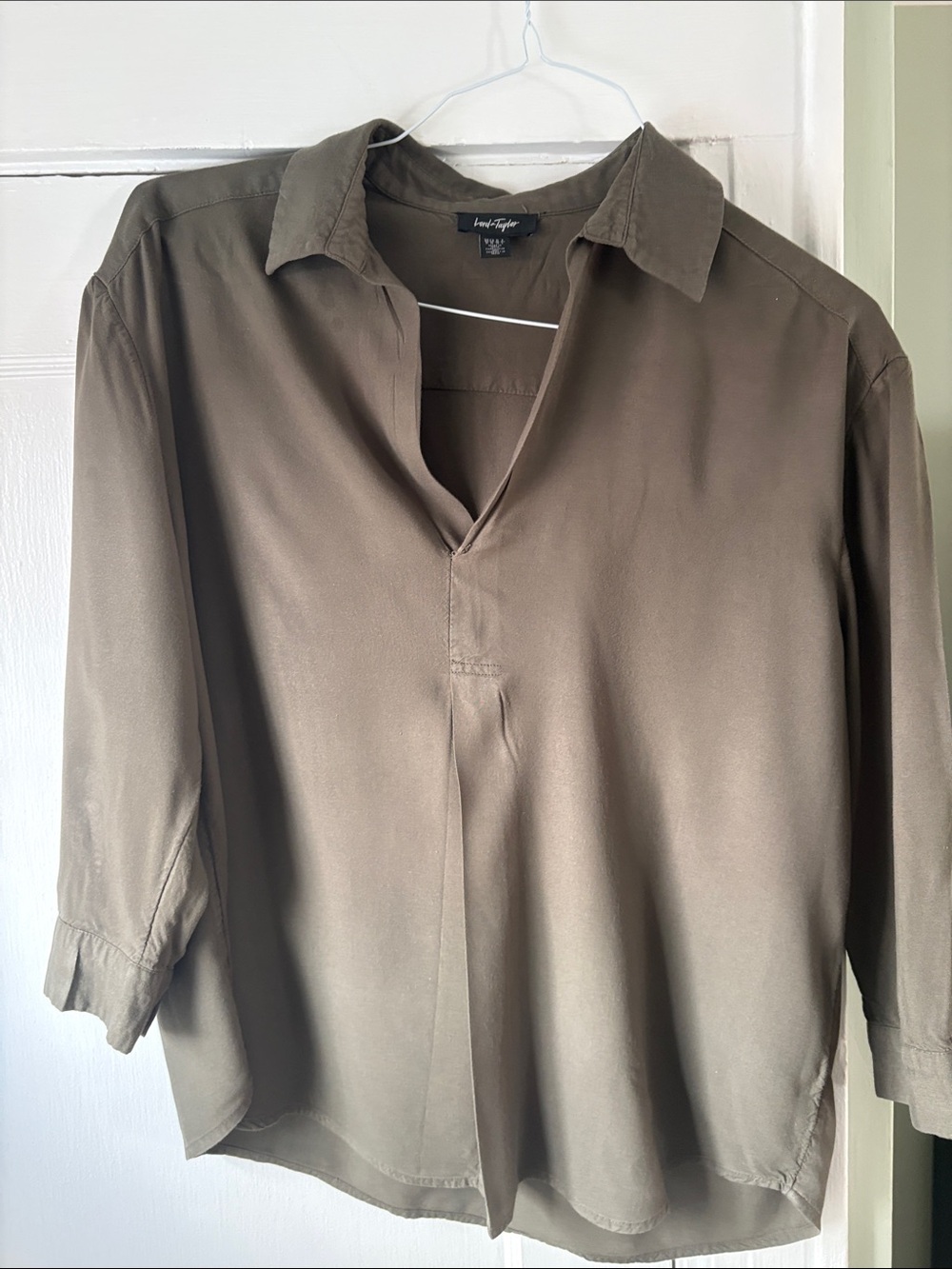 Lord & Taylor Women’s Olive-Tone Casual Front Pleat Shirt